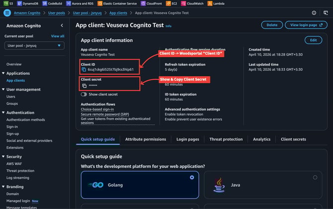 App client — Client ID and secret
