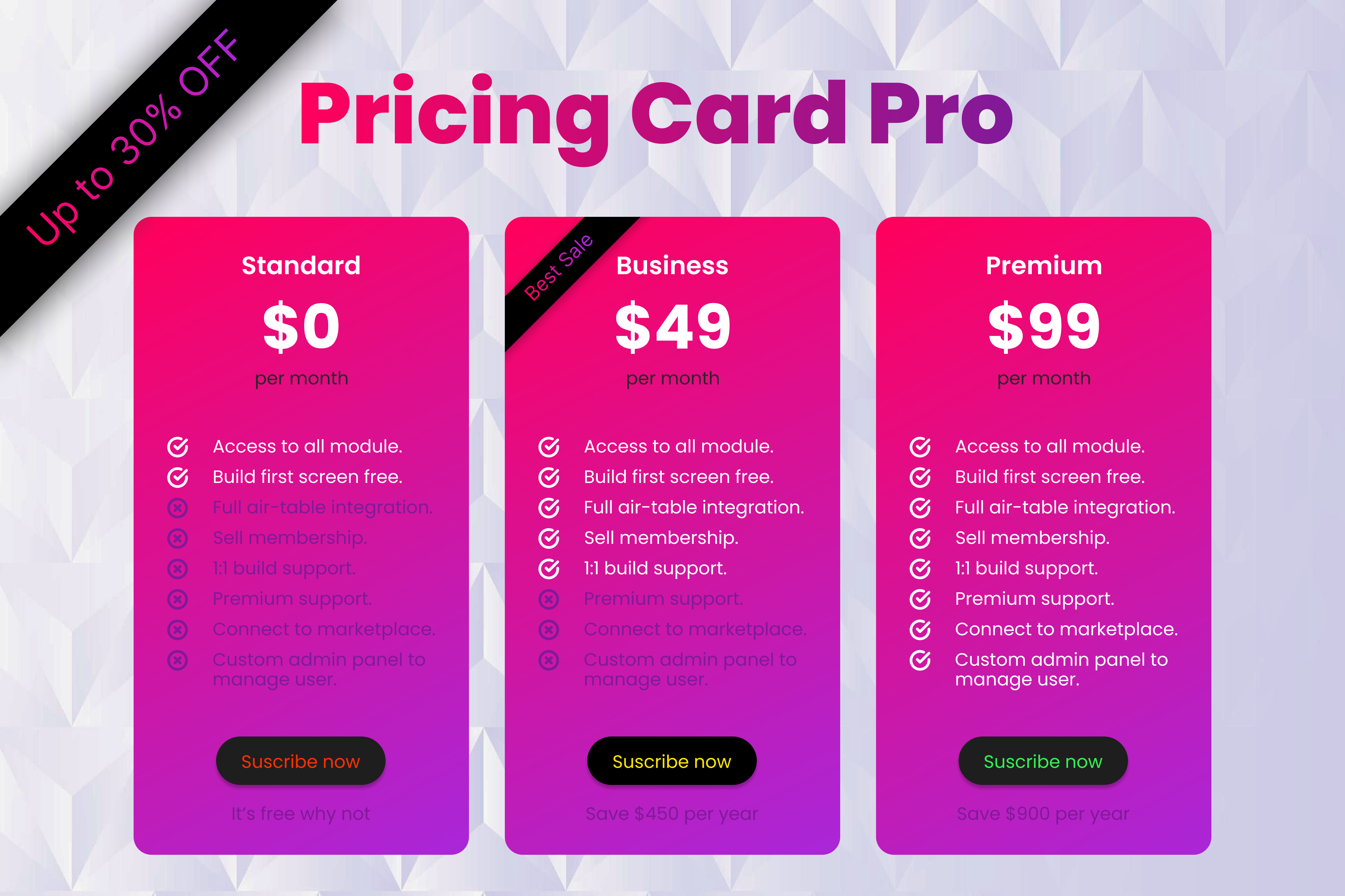 Pricing Cards Pro
